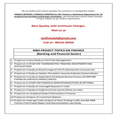Mba finance project topics | PDF