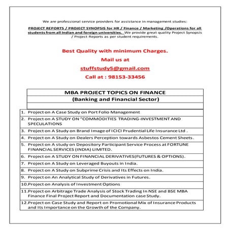 Mba finance project  topics