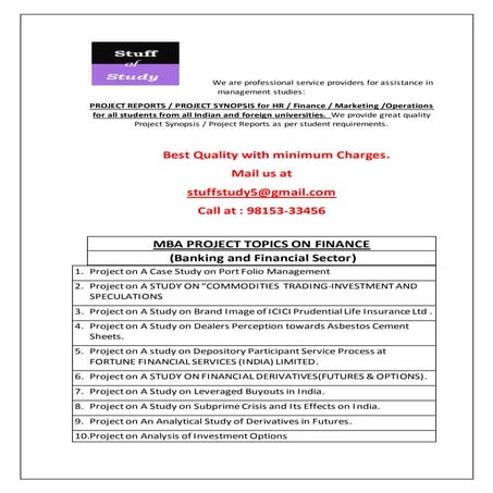 Topics For Project Report In Mba Finance Mba finance project reports | PDF
