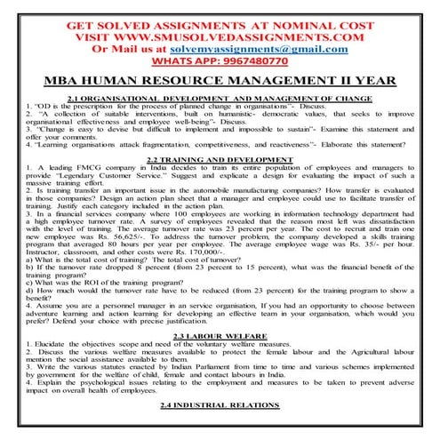 Mba human resource management ii year- Annamalai Assignments 2017-18