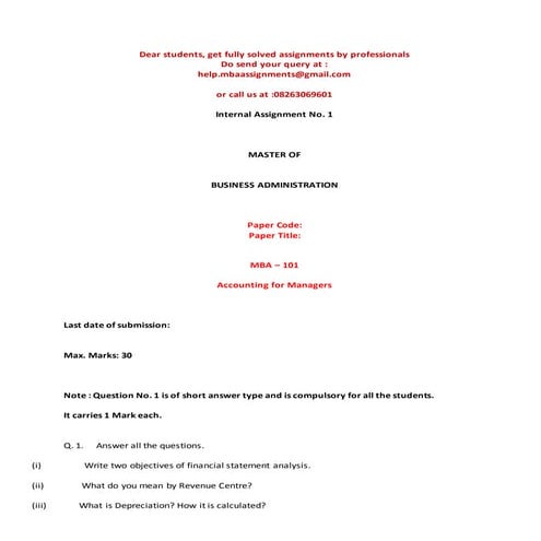 Mba i year assignment question papers