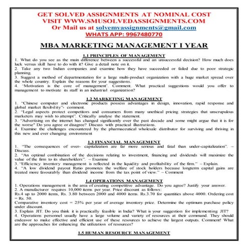 Mba marketing management i year- Annamalai Assignments 2017-18