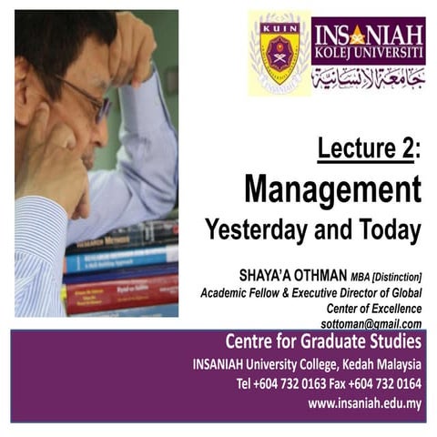 Management - Yesterday and Today : Lecture 2 | PPSX