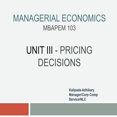 Managerial Economics - Pricing Decision Lecture 1