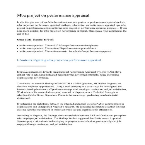 Mba project on performance appraisal