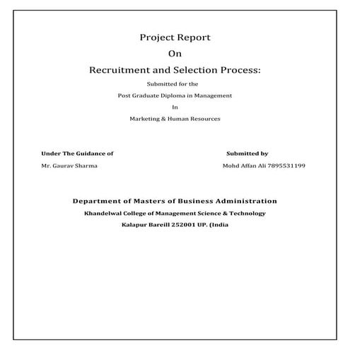 Mbaprojectonrecruitmentandselectionprocess 140209100857-phpapp02