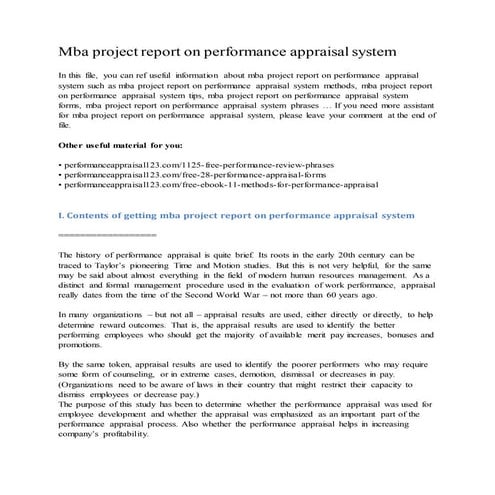 Mba project report on performance appraisal system
