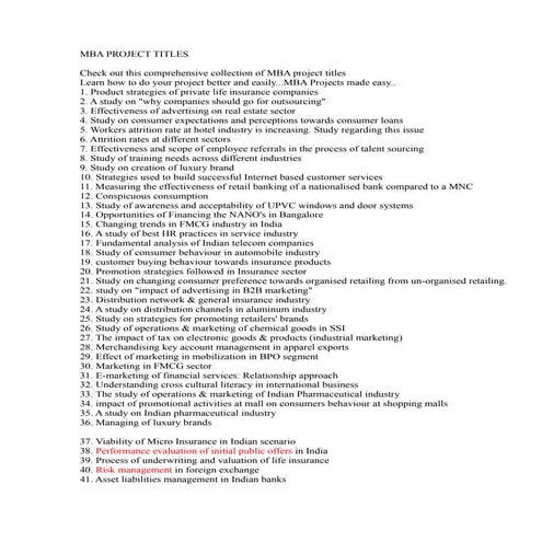 Mba project titles