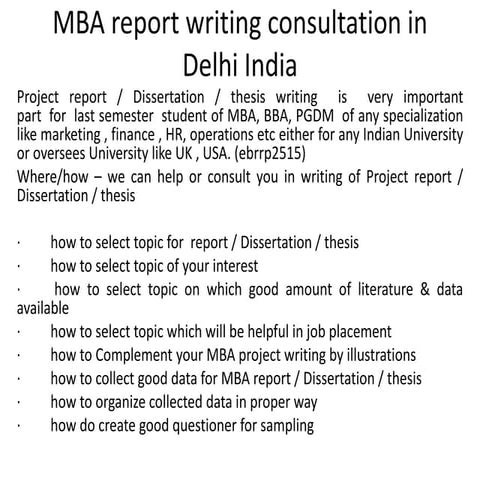 Mba report writing consultation in delhi india