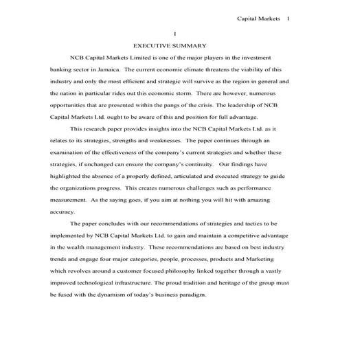 Capital Markets Strategies for Sustained Competitive Advantage, in the Jamaic...