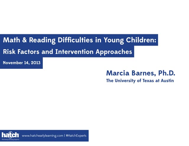Math & Reading Difficulties in Young Children: Risk Factors and Intervention ...