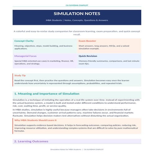 Comprehensive Simulation Notes for MBA Students: Concepts, Applications ...