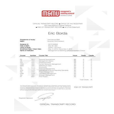 Mba transcript | PDF