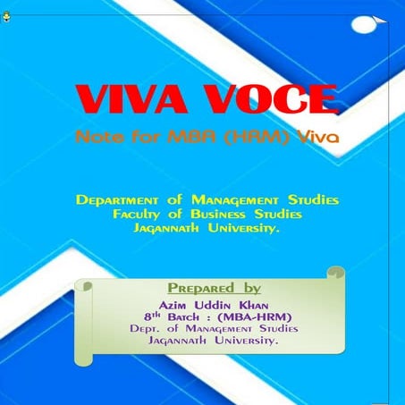 Viva Note for MBA Exam (Major in Human Resource Management (HRM))