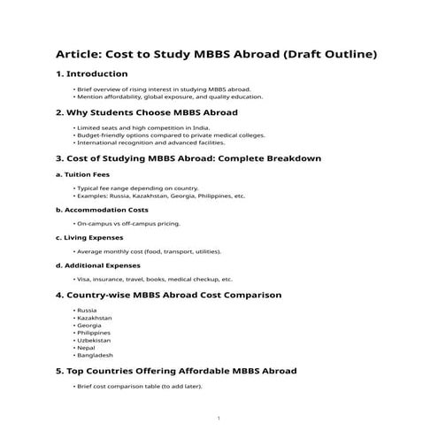 Cost of Studying MBBS Abroad in 2026 for Indian Students | PDF