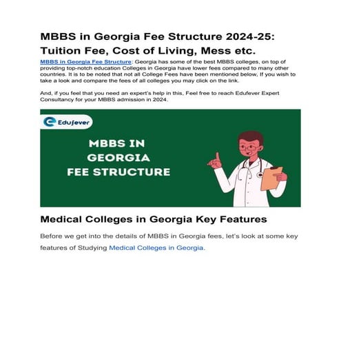 MBBS in Georgia Fee Structure 2024-25_ Tuition Fee, Cost of Living, Mess etc....