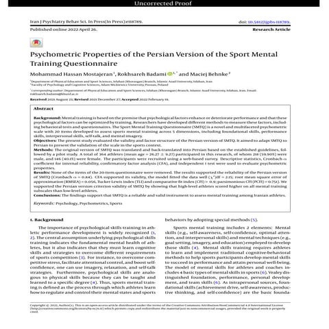 The Sport Mental Training Questionnaire: Development and Validation | PDF