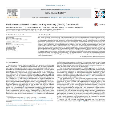 “Performance-Based Hurricane Engineering (PBHE) framework”. Structural Safety...