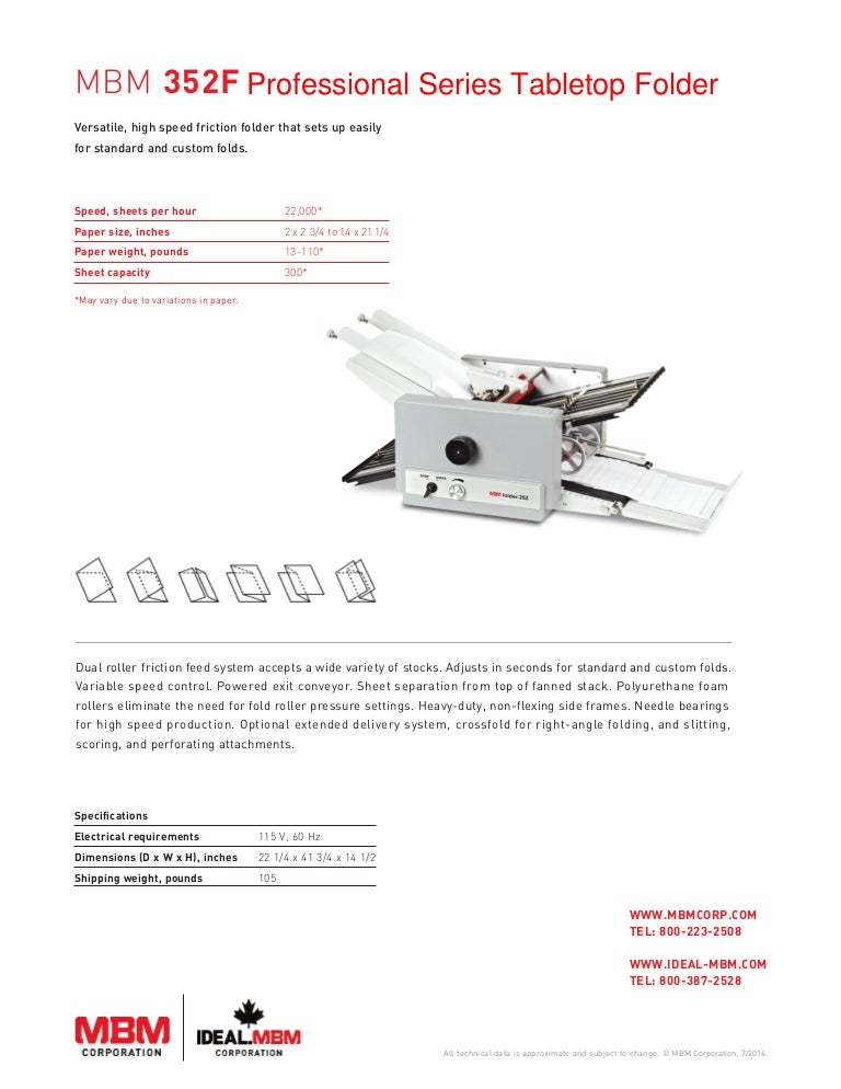 MBM 352F Professional Series Tabletop Folder - Printfinish.com