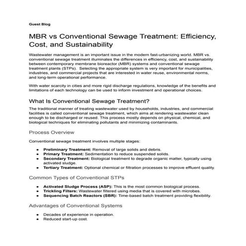 MBR vs Conventional Sewage Treatment_ Efficiency, Cost, and ...