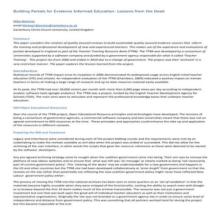 Building Portals for Evidence Informed Education: Lessons from the Dead: Summary