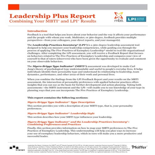 Mbti and lpi leadership plus report