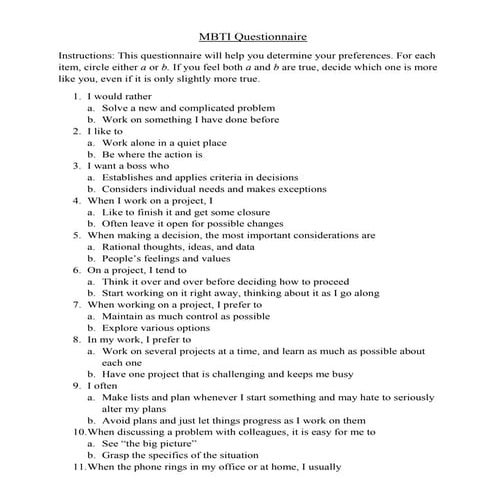 Mbti questionnairenew
