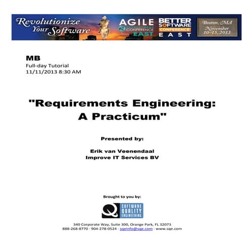 Requirements Engineering: A Practicum