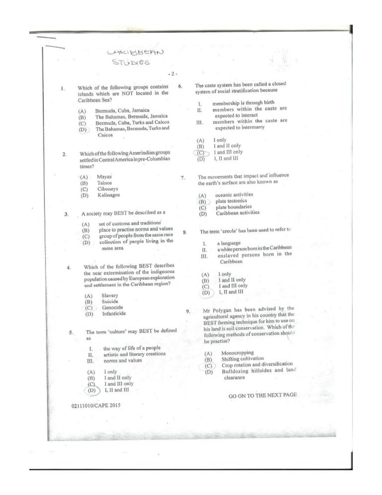 CAPE Caribbean Stu S 2015 Paper 1