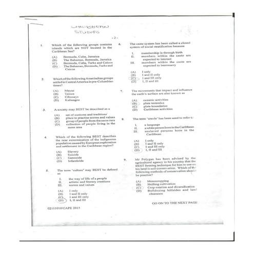 CAPE Environmental Science Unit 2 Paper 1 2015 | PDF