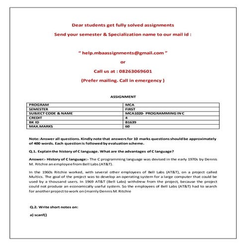 Mca1020  programming in c