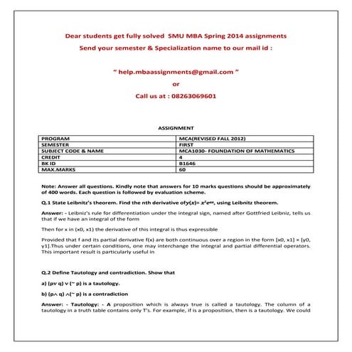 Mca1030  foundation of mathematics