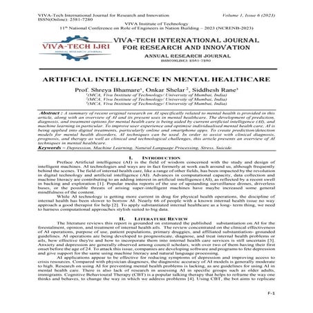 ARTIFICIAL INTELLIGENCE IN MENTAL HEALTHCARE | PDF