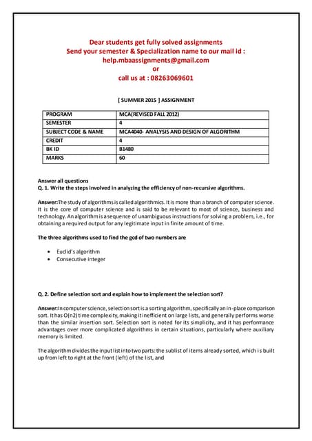Mca 4040  analysis and design of algorithm