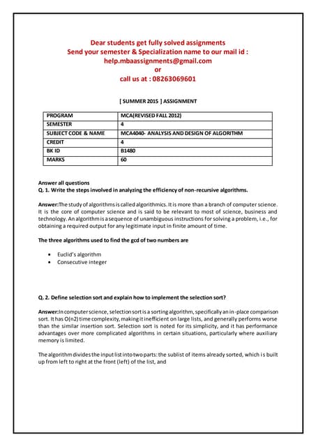 Mca 4040  analysis and design of algorithm