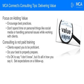 MCA Connect's Consulting Tips Series: Delivering Value