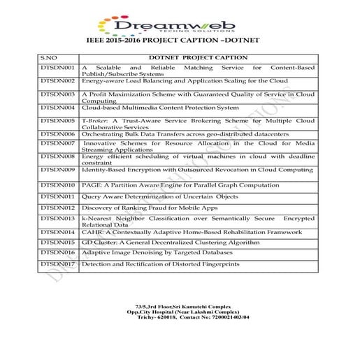 Mca  dotnet projects titles@ dreamweb techno solution trichy