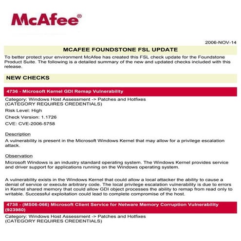 McAfee Foundstone Update