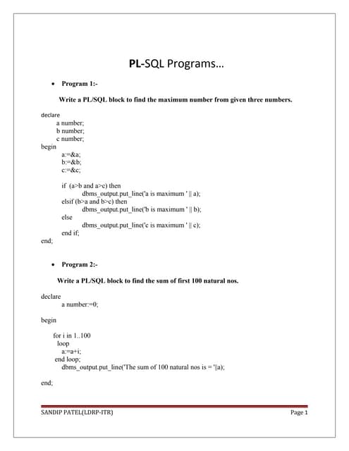 Mc amca04919 plsql programs