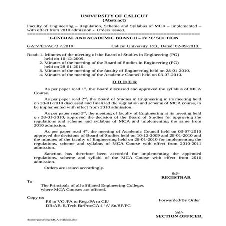 Calicut MCA Syllebus