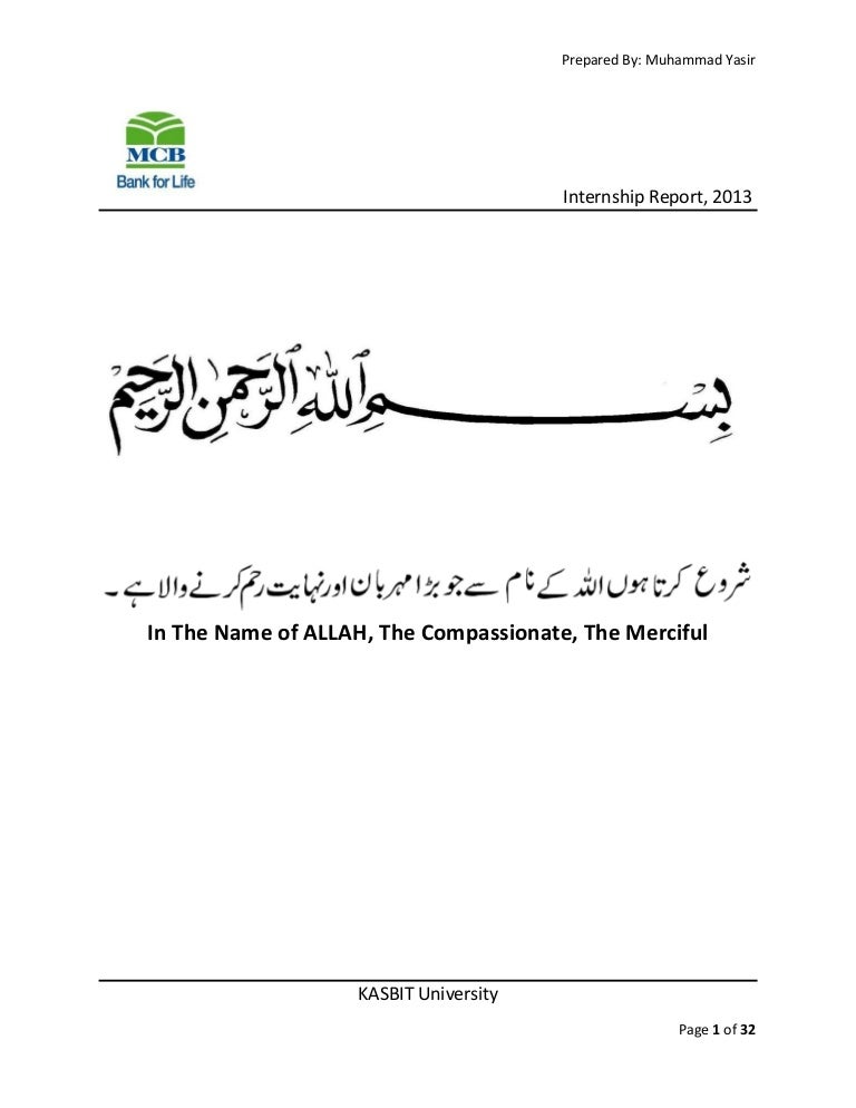 Mcb Bank Internship Report 2013