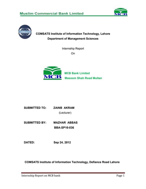 Mcb internship report