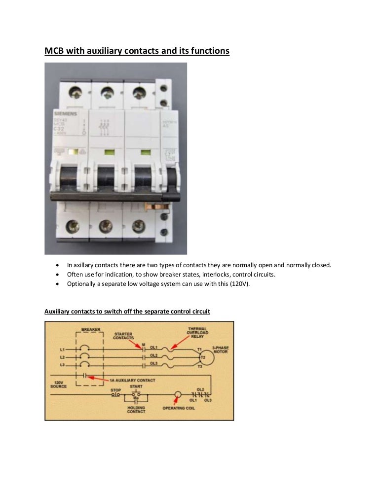 Mcb with auxiliary contacts and its functions