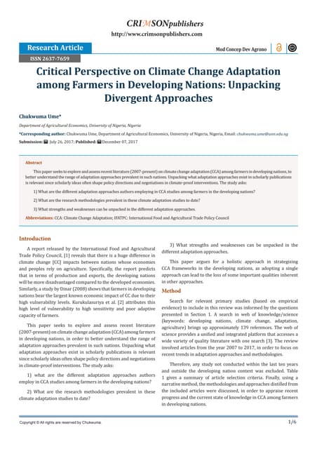 Critical Perspective on Climate Change Adaptation among Farmers in Developing Nations: Unpacking Divergent Approaches-Crimson Publishers