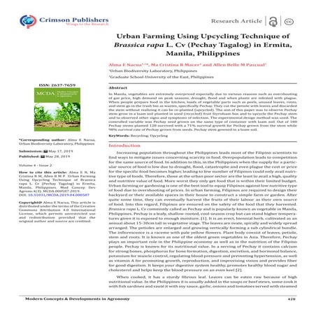 Urban Farming Using Upcycling Technique of Brassica rapa L. Cv (Pechay Tagalo...