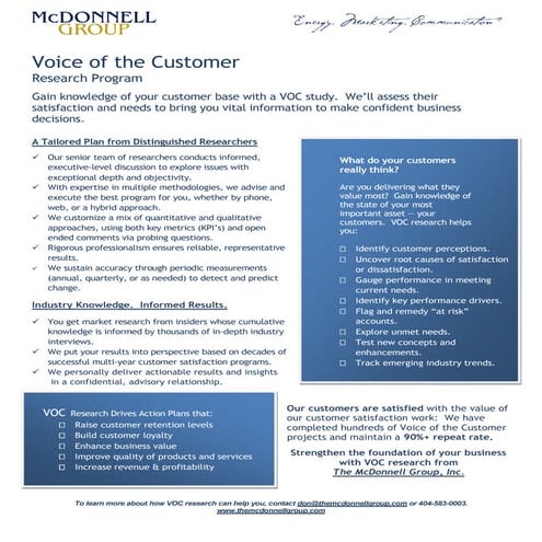 The McDonnell Group, Inc. Voice of the Customer Research Program Overview