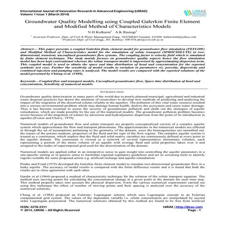 Groundwater Quality Modelling using Coupled Galerkin Finite Element and Modif...