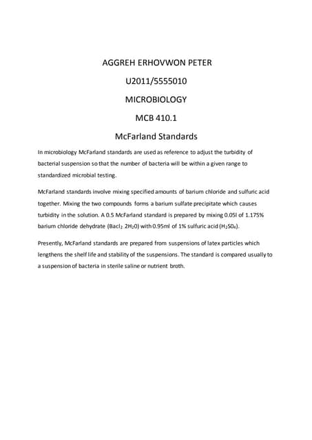 Mc farland standards