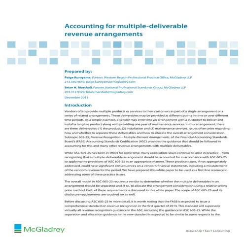 Accounting for Multiple Deliverable Revenue Arrangements