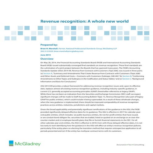 McGladrey whitepaper - Revenue recognition, A whole new world - June 2014
